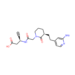 C#C[C@H](CC(=O)O)NC(=O)CN1CCC[C@@H](CCc2ccnc(N)c2)C1=O ZINC000029559805