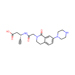 C#C[C@H](CC(=O)O)NC(=O)CN1CCc2ccc(N3CCNCC3)cc2C1=O ZINC000000839575