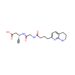 C#C[C@H](CC(=O)O)NC(=O)CNC(=O)CCCc1ccc2c(n1)NCCC2 ZINC000013436040