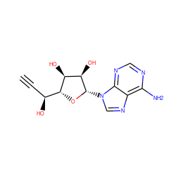 C#C[C@H](O)[C@H]1O[C@@H](n2cnc3c(N)ncnc32)[C@H](O)[C@@H]1O ZINC000013780275