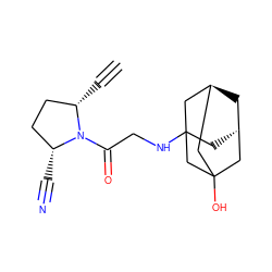 C#C[C@H]1CC[C@@H](C#N)N1C(=O)CNC12C[C@H]3C[C@@H](CC(O)(C3)C1)C2 ZINC000100385110