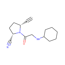 C#C[C@H]1CC[C@@H](C#N)N1C(=O)CNC1CCCCC1 ZINC000014950312