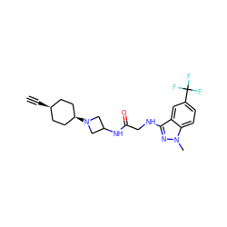 C#C[C@H]1CC[C@@H](N2CC(NC(=O)CNc3nn(C)c4ccc(C(F)(F)F)cc34)C2)CC1 ZINC000261155223