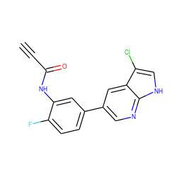 C#CC(=O)Nc1cc(-c2cnc3[nH]cc(Cl)c3c2)ccc1F ZINC000221127309