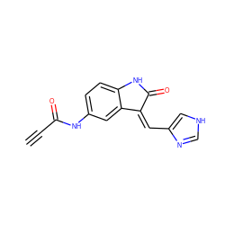 C#CC(=O)Nc1ccc2c(c1)/C(=C/c1c[nH]cn1)C(=O)N2 ZINC000072109651