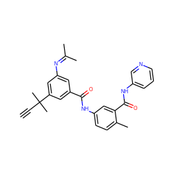 C#CC(C)(C)c1cc(N=C(C)C)cc(C(=O)Nc2ccc(C)c(C(=O)Nc3cccnc3)c2)c1 ZINC000040917960