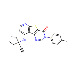 C#CC(CC)(CC)Nc1ccnc2sc3c(=O)n(-c4ccc(C)cc4)cnc3c12 ZINC000101420819