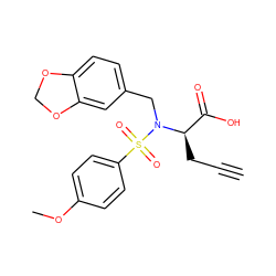 C#CC[C@H](C(=O)O)N(Cc1ccc2c(c1)OCO2)S(=O)(=O)c1ccc(OC)cc1 ZINC000013440864