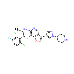 C#CC[C@H](Oc1c(N)ncc2c(-c3cnn(C4CCNCC4)c3)coc12)c1c(Cl)ccc(F)c1Cl ZINC000096273064