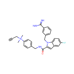 C#CC[N+](C)(C)c1ccc(CNC(=O)c2cc3cc(F)ccc3n2Cc2cccc(C(=N)N)c2)cc1 ZINC000013474316