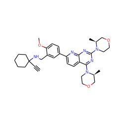 C#CC1(NCc2cc(-c3ccc4c(N5CCOC[C@@H]5C)nc(N5CCOC[C@@H]5C)nc4n3)ccc2OC)CCCCC1 ZINC000143480665