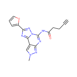 C#CCCC(=O)Nc1nc2nn(C)cc2c2nc(-c3ccco3)nn12 ZINC001772624793