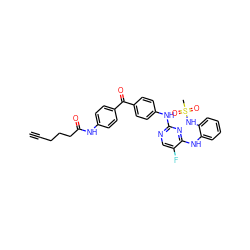 C#CCCCC(=O)Nc1ccc(C(=O)c2ccc(Nc3ncc(F)c(Nc4ccccc4NS(C)(=O)=O)n3)cc2)cc1 ZINC000169324331