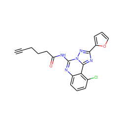 C#CCCCC(=O)Nc1nc2cccc(Cl)c2c2nc(-c3ccco3)nn12 ZINC001772642793