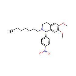 C#CCCCCCCN1CCc2cc(OC)c(OC)cc2[C@@H]1c1ccc([N+](=O)[O-])cc1 ZINC000045299932