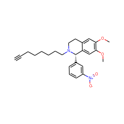 C#CCCCCCCN1CCc2cc(OC)c(OC)cc2[C@@H]1c1cccc([N+](=O)[O-])c1 ZINC000045300259