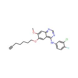 C#CCCCCCOc1cc2c(Nc3ccc(F)c(Cl)c3)ncnc2cc1OC ZINC000045337171