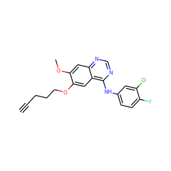 C#CCCCOc1cc2c(Nc3ccc(F)c(Cl)c3)ncnc2cc1OC ZINC000045337773