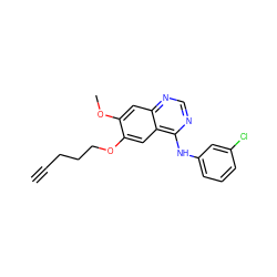 C#CCCCOc1cc2c(Nc3cccc(Cl)c3)ncnc2cc1OC ZINC000045353900