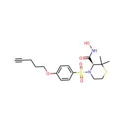 C#CCCCOc1ccc(S(=O)(=O)N2CCSC(C)(C)[C@@H]2C(=O)NO)cc1 ZINC000028571658