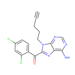 C#CCCCn1c(C(=O)c2ccc(Cl)cc2Cl)nc2c(N)ncnc21 ZINC000299859201