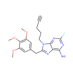 C#CCCCn1c(Cc2cc(OC)c(OC)c(OC)c2)nc2c(N)nc(F)nc21 ZINC000013642863