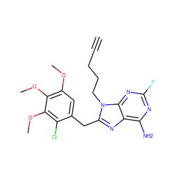 C#CCCCn1c(Cc2cc(OC)c(OC)c(OC)c2Cl)nc2c(N)nc(F)nc21 ZINC000001552694