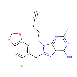 C#CCCCn1c(Cc2cc3c(cc2Cl)OCO3)nc2c(N)nc(F)nc21 ZINC000013679205