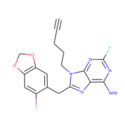 C#CCCCn1c(Cc2cc3c(cc2I)OCO3)nc2c(N)nc(F)nc21 ZINC000013679201