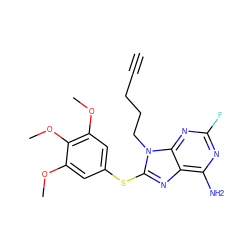 C#CCCCn1c(Sc2cc(OC)c(OC)c(OC)c2)nc2c(N)nc(F)nc21 ZINC000013642792