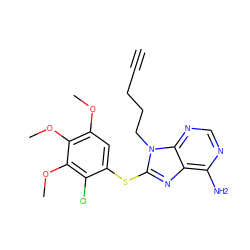 C#CCCCn1c(Sc2cc(OC)c(OC)c(OC)c2Cl)nc2c(N)ncnc21 ZINC000013642780