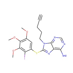 C#CCCCn1c(Sc2cc(OC)c(OC)c(OC)c2I)nc2c(N)ncnc21 ZINC000028474289