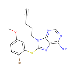 C#CCCCn1c(Sc2cc(OC)ccc2Br)nc2c(N)ncnc21 ZINC000013642765