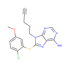 C#CCCCn1c(Sc2cc(OC)ccc2Cl)nc2c(N)ncnc21 ZINC000013642763