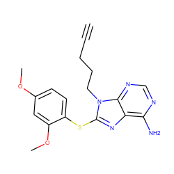 C#CCCCn1c(Sc2ccc(OC)cc2OC)nc2c(N)ncnc21 ZINC000013642751