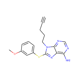 C#CCCCn1c(Sc2cccc(OC)c2)nc2c(N)ncnc21 ZINC000013642741