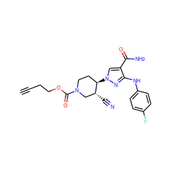 C#CCCOC(=O)N1CC[C@@H](n2cc(C(N)=O)c(Nc3ccc(F)cc3)n2)[C@H](C#N)C1 ZINC000205063940