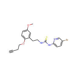 C#CCCOc1ccc(OC)cc1CCNC(=S)Nc1ccc(Br)cn1 ZINC000028888943