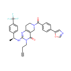 C#CCCn1c(N[C@@H](C)c2ccc(C(F)(F)F)cc2)nc2c(c1=O)CN(C(=O)c1ccc(-c3cnco3)cc1)CC2 ZINC000113831121