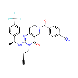 C#CCCn1c(N[C@@H](C)c2ccc(C(F)(F)F)cc2)nc2c(c1=O)CN(C(=O)c1ccc(C#N)cc1)CC2 ZINC000113862534