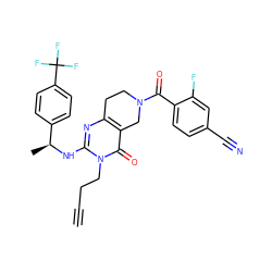 C#CCCn1c(N[C@@H](C)c2ccc(C(F)(F)F)cc2)nc2c(c1=O)CN(C(=O)c1ccc(C#N)cc1F)CC2 ZINC000113827618