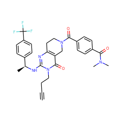 C#CCCn1c(N[C@@H](C)c2ccc(C(F)(F)F)cc2)nc2c(c1=O)CN(C(=O)c1ccc(C(=O)N(C)C)cc1)CC2 ZINC000113832084