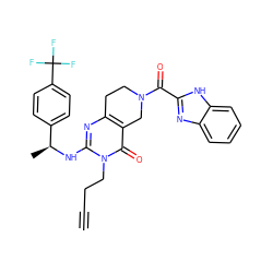 C#CCCn1c(N[C@@H](C)c2ccc(C(F)(F)F)cc2)nc2c(c1=O)CN(C(=O)c1nc3ccccc3[nH]1)CC2 ZINC000113827653