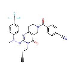 C#CCCn1c(NN(C)c2ccc(C(F)(F)F)cc2)nc2c(c1=O)CN(C(=O)c1ccc(C#N)cc1)CC2 ZINC001772653034