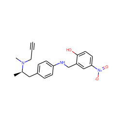 C#CCN(C)[C@H](C)Cc1ccc(NCc2cc([N+](=O)[O-])ccc2O)cc1 ZINC000473134133