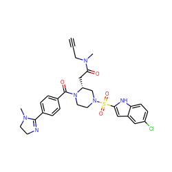 C#CCN(C)C(=O)C[C@@H]1CN(S(=O)(=O)c2cc3cc(Cl)ccc3[nH]2)CCN1C(=O)c1ccc(C2=NCCN2C)cc1 ZINC000026177837