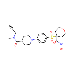 C#CCN(C)C(=O)C1CCN(c2ccc(S(=O)(=O)C3(C(=O)NO)CCOCC3)cc2)CC1 ZINC000049035247