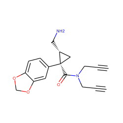 C#CCN(CC#C)C(=O)[C@@]1(c2ccc3c(c2)OCO3)C[C@H]1CN ZINC000029047872