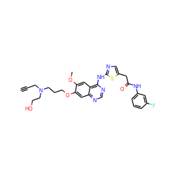 C#CCN(CCO)CCCOc1cc2ncnc(Nc3ncc(CC(=O)Nc4cccc(F)c4)s3)c2cc1OC ZINC000096314031