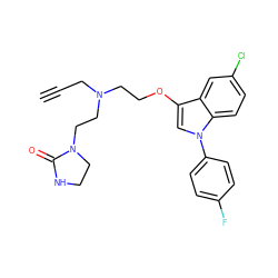 C#CCN(CCOc1cn(-c2ccc(F)cc2)c2ccc(Cl)cc12)CCN1CCNC1=O ZINC000013758609